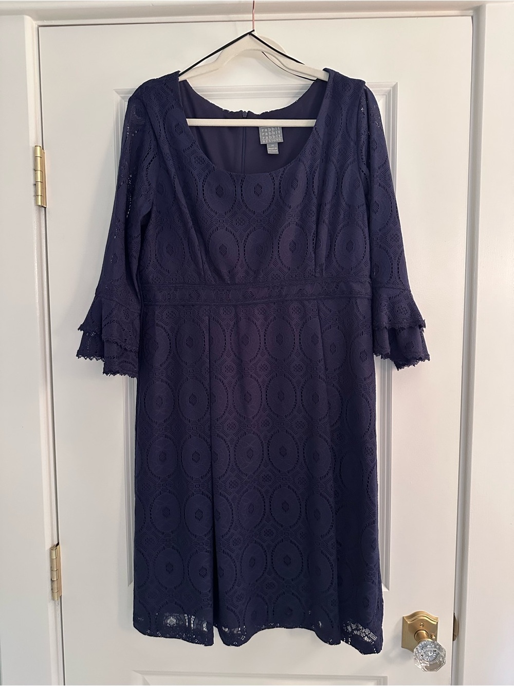 Rabbit Rabbit Rabbit Navy Lace Midi Dress with 3/4 Bell Sleeves